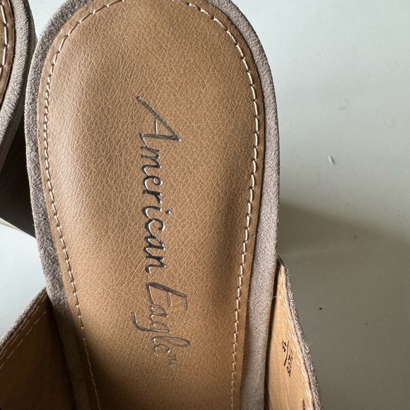 Retro American Eagle Outfitters Gray Leather Slip On Peeptoe Chunky Heels NWT 11 - Picture 8 of 9